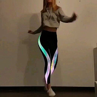 Women's Casual Slim Iridescent Reflective Material Printed Fitness Leggings